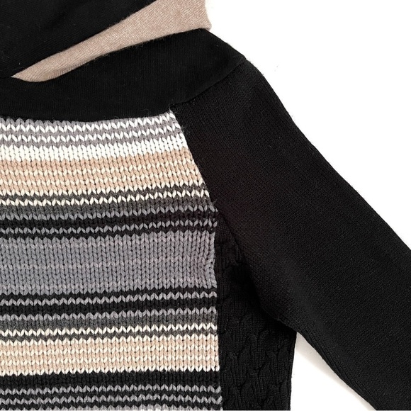 HANDMADE Striped Patchwork Cowl Neck Hoodie Sweater - Picture 3 of 11